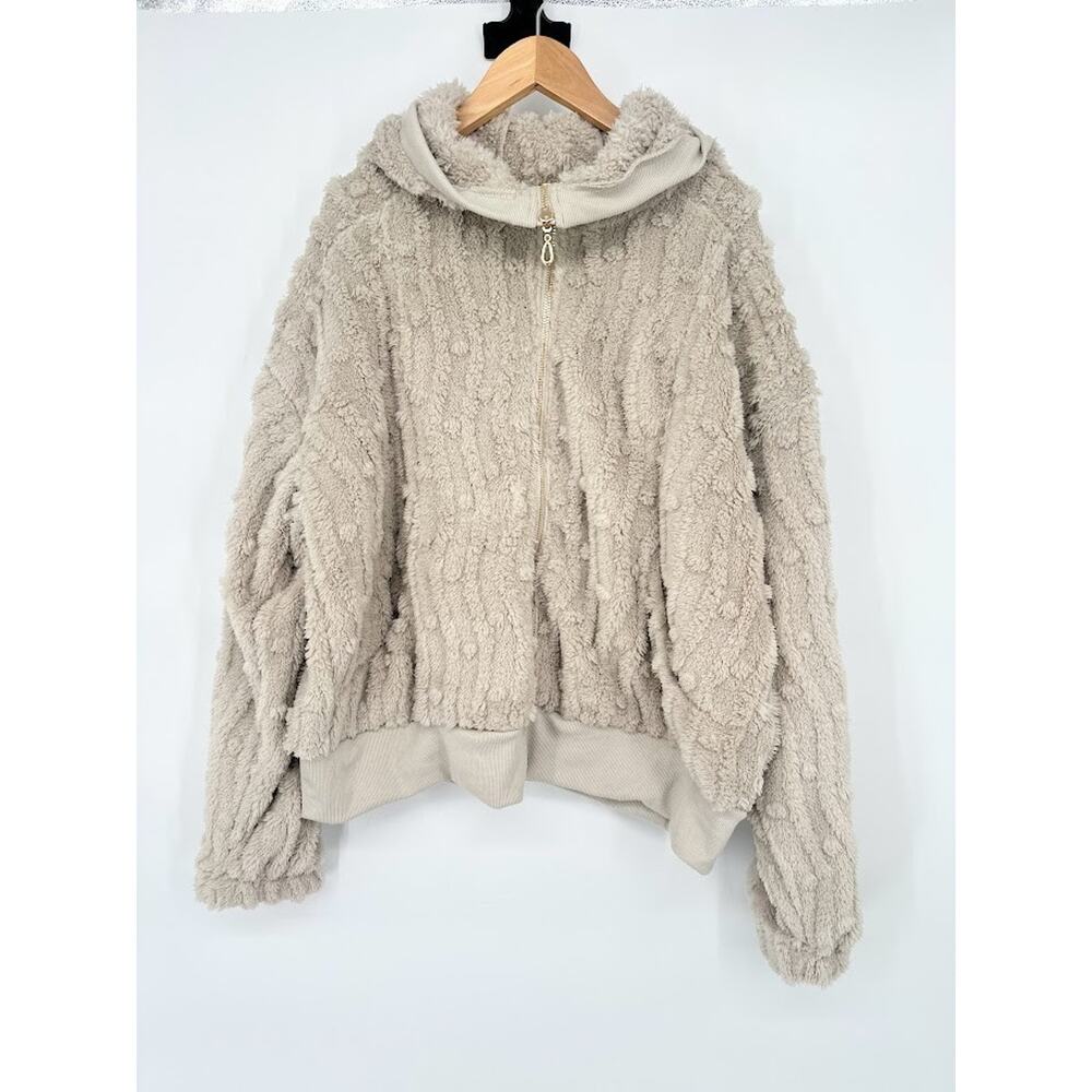 Como Blu Faux Fur Fleece Gold Zip Hoodie Jacket Chateau Grey Mob Boss Size Large